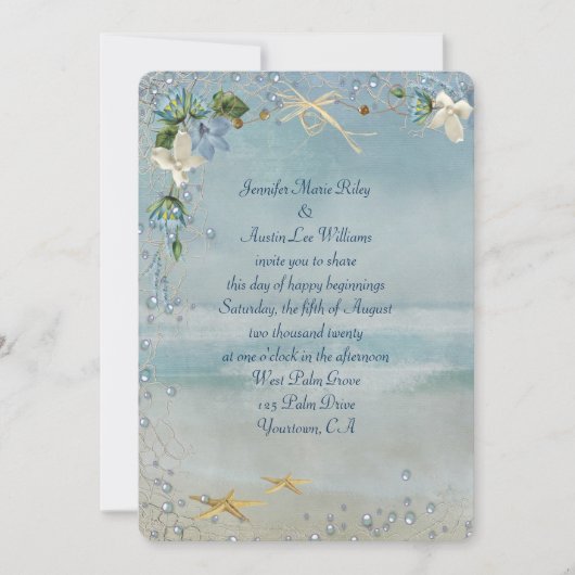 ターコイズの海にヒトデと気泡 招待状 (正面)