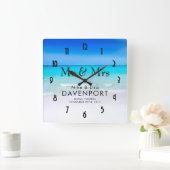 ターコイズの海の結婚式の熱帯ビーチ スクエア壁時計 (ホーム)