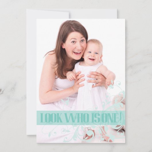 ターコイズの渦巻のベビーの最初誕生日の招待状 招待状 (正面)