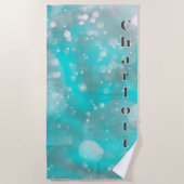 ターコイズの灰色のバブル名 ビーチタオル (正面)