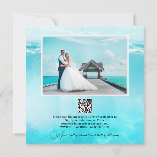 ターコイズの熱帯魚が幸いにも~の後結婚に 招待状 (裏面)