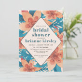 ターコイズの珊瑚の花の水彩画のブライダルシャワー 招待状 (スタンド正面)