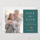 ターコイズの紅葉の写真付き結婚式の予告状 セーブザデート (正面)