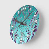 ターコイズの紫色の渦巻 ラウンド壁時計 (傾斜)