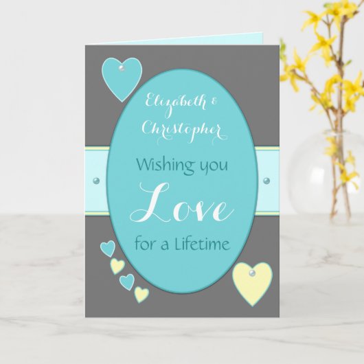 ターコイズの結婚式のグリーティングカード カード (黄色い花)