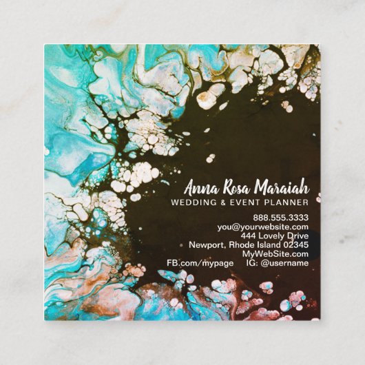 *~*ターコイズの結婚美しい抽象芸術ビーチ  スクエア名刺 (裏面)