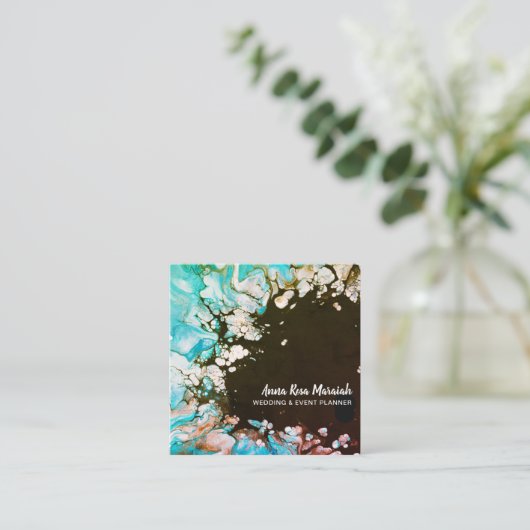 *~*ターコイズの結婚美しい抽象芸術ビーチ スクエア名刺 (スタンド正面)