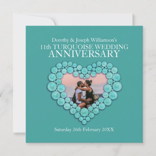 ターコイズの結婚記念日 11年目の写真 招待状 (正面)