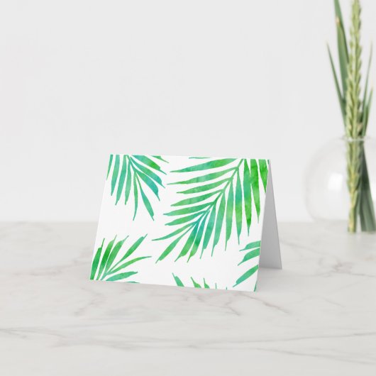 ターコイズの緑の水彩画のやし葉状体 ノートカード (正面)