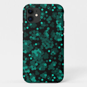 ターコイズの緑の水玉模様パターン(黒) iPhone 11 ケース