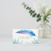 ターコイズの羽の水彩画のBohoのガーリーな上品 名刺 (スタンド正面)