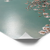 ターコイズの背景に淡いピンクのさくらんぼが咲く フォトプリント            (角)