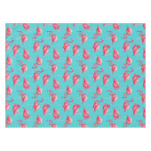 ターコイズの背景のピンクのフラミンゴの鳥 テーブルクロス (正面(横))