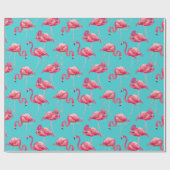ターコイズの背景のピンクのフラミンゴの鳥 ラッピングペーパー (フラット)