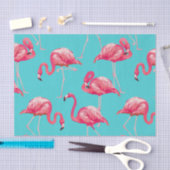 ターコイズの背景のピンクのフラミンゴの鳥 薄葉紙 (クラフト)