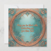 ターコイズの背景の繊細な銅のフレーム シーズンカード (正面)