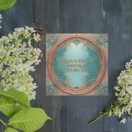 ターコイズの背景の繊細な銅のフレーム シーズンカード