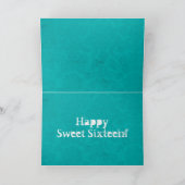 ターコイズの背景の菓子16のバースデー・カード 招待状 (内部)