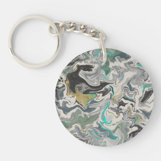 ターコイズの脈を持つストーン・マーブリング アクリル円形 キーホルダー (正面)
