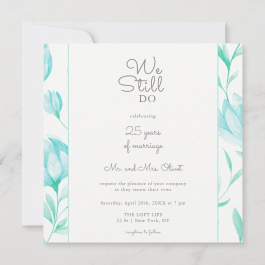 ターコイズの芍薬が誓いの更新を祝福 25周年 招待状 (裏面)