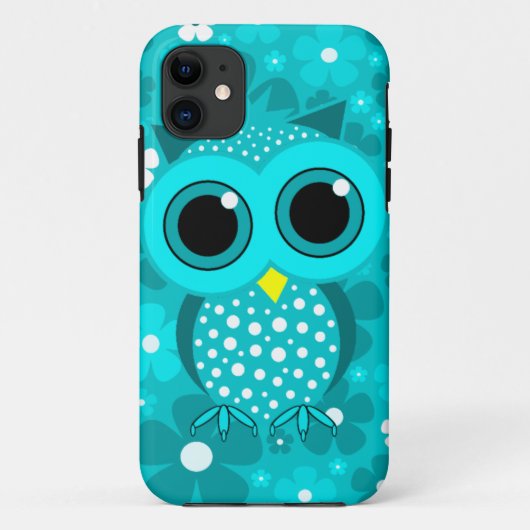 ターコイズの花およびかわいいフクロウ Case-Mate iPhoneケース (裏面)