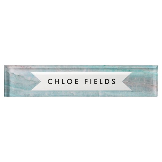ターコイズの花こう岩の石によって層にされる波のプリント デスクネームプレート (正面)