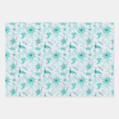 ターコイズの花とストライプの3点セット ラッピングペーパーシート (正面3)