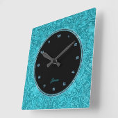 ターコイズの花のフェイクな革エンボスの一見2 スクエア壁時計 (傾斜)