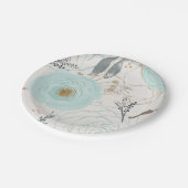 ターコイズの花の水彩画の紙皿 ペーパープレート (アングル)