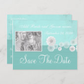 ターコイズの花の結婚式予告フォト招待状 案内ポストカード (正面/裏面)