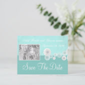 ターコイズの花の結婚式予告フォト招待状 案内ポストカード (スタンド正面)