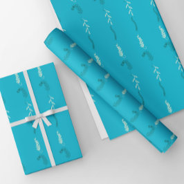 ターコイズの花の落書き ラッピングペーパーシート