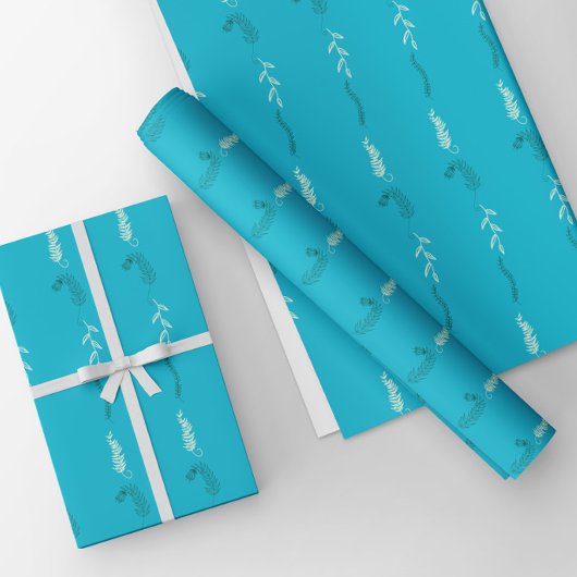 ターコイズの花の落書き ラッピングペーパーシート