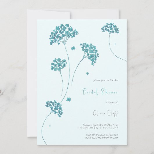 ターコイズの花の ブライダルシャワー 招待状 (正面)