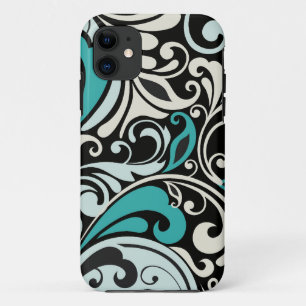ターコイズの花柄の渦巻のiPhone 5の場合 iPhone 11 ケース