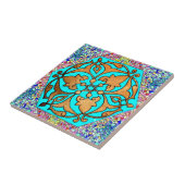 ターコイズの花柄ダビデの星 タイル (側面)