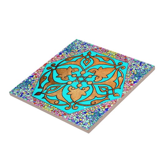 ターコイズの花柄ダビデの星 タイル (側面)