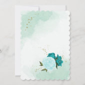 ターコイズの花葉緑の座席表カード 招待状 (裏面)