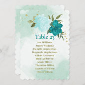 ターコイズの花葉緑の座席表カード 招待状 (正面/裏面)