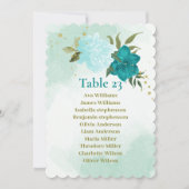 ターコイズの花葉緑の座席表カード 招待状 (正面)