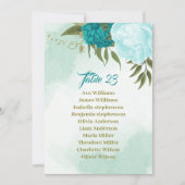 ターコイズの花葉緑の座席表カード 招待状 (正面)