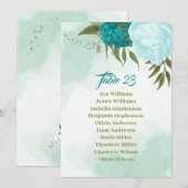 ターコイズの花葉緑の座席表カード 招待状 (正面/裏面)