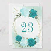 ターコイズの花離れ緑の表の番号カード 招待状 (裏面)