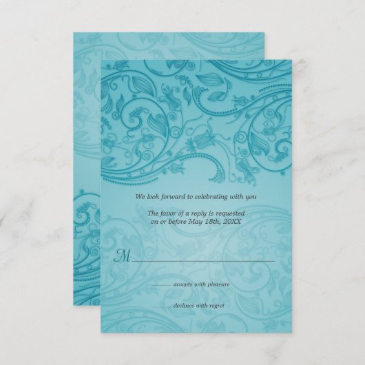 ターコイズの華麗さの結婚式の応答 出欠カード (正面/裏面)