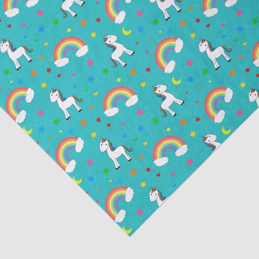 ターコイズの虹のユニコーンのハートの星パターン 薄葉紙 (詳細)