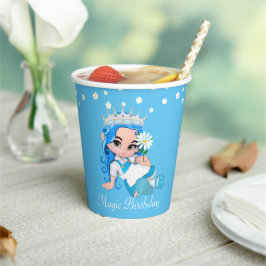 ターコイズの誕生日プリンセスフェアリーと花 紙コップ