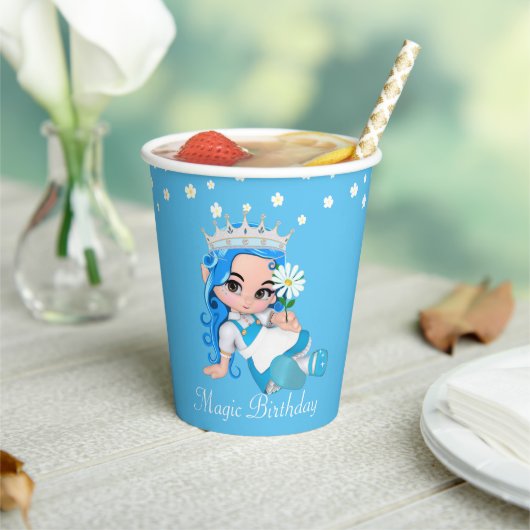 ターコイズの誕生日プリンセスフェアリーと花 紙コップ (インサイチュ)