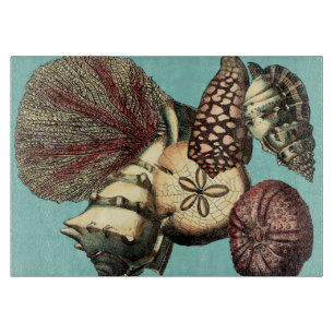 ターコイズの貝および赤い珊瑚のコレクション カッティングボード