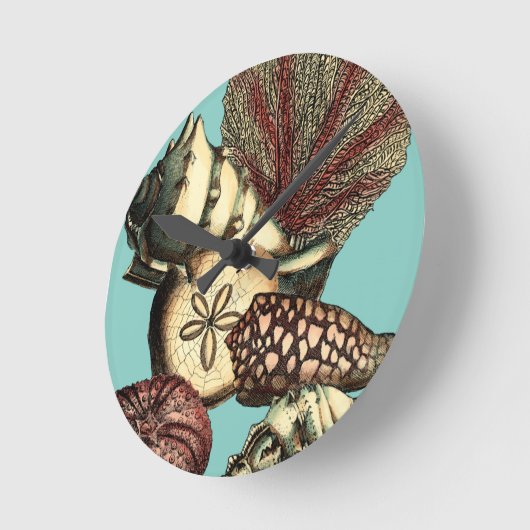 ターコイズの貝および赤い珊瑚のコレクション ラウンド壁時計 (傾斜)