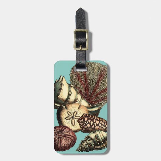 ターコイズの貝および赤い珊瑚のコレクション ラゲッジタグ (正面縦)